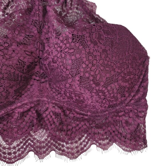 Victoria's Secret PINK High-Neck Bralette Purple Medium Lace Adj Scalloped Edges - Picture 2 of 10